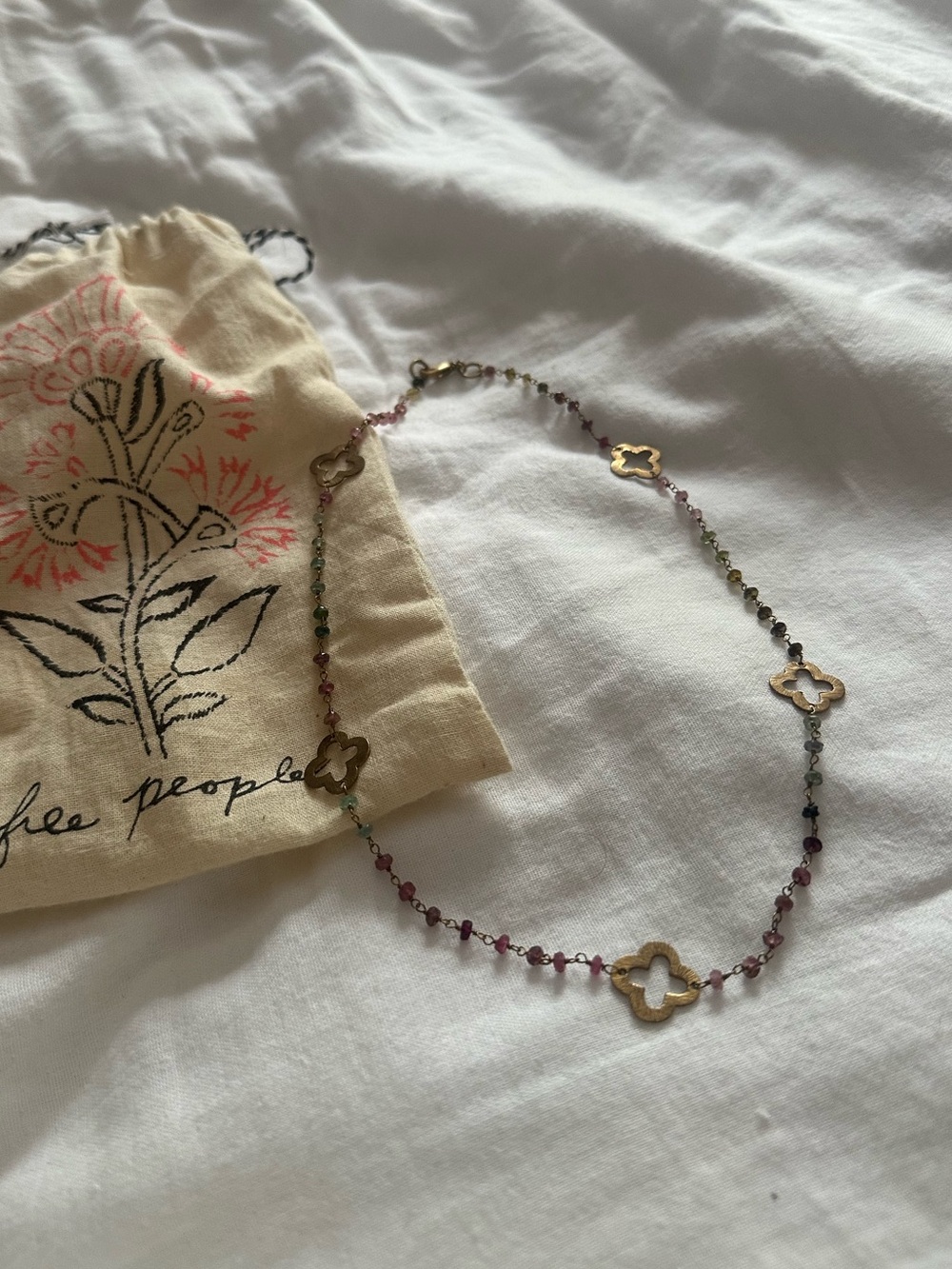 Free People Multicolor Beaded Clover Station Necklace - Gold